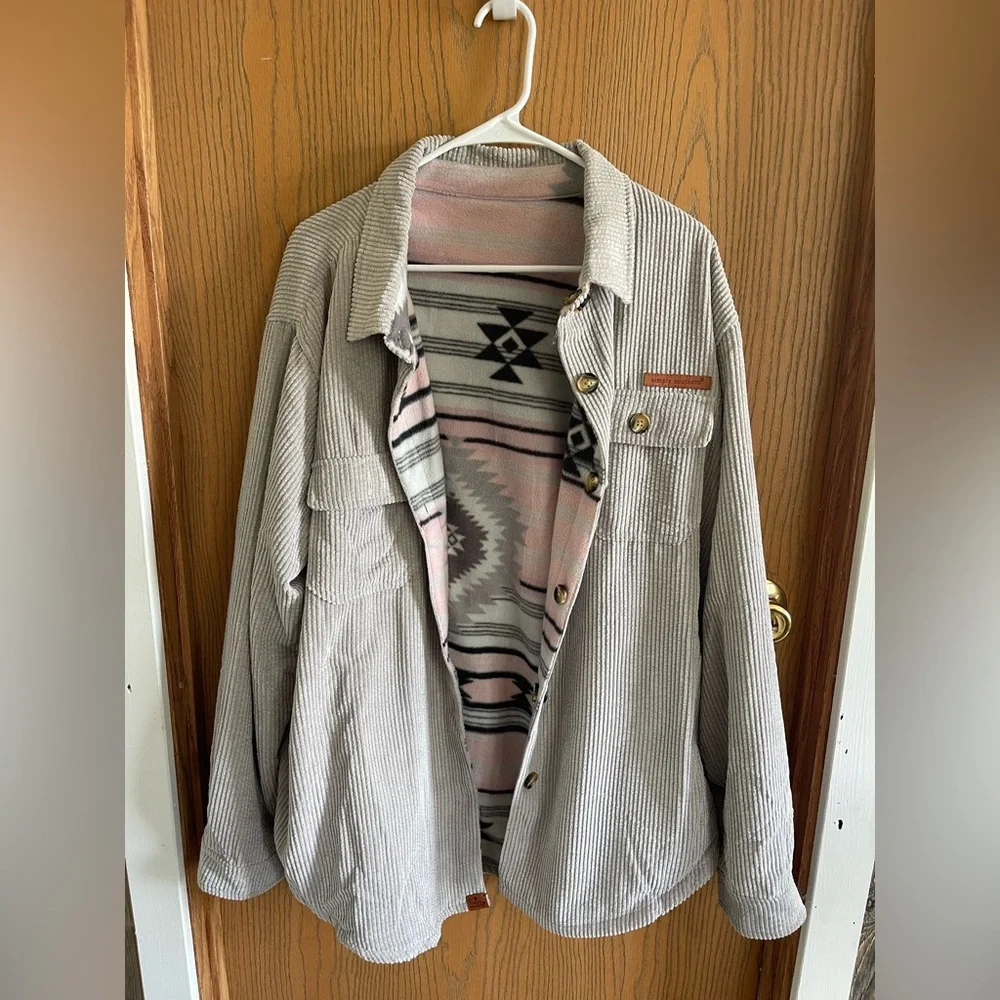 Simply Southern Striped Corduroy Jacket with Aztec Lining- Reversible! - Picture 1 of 3